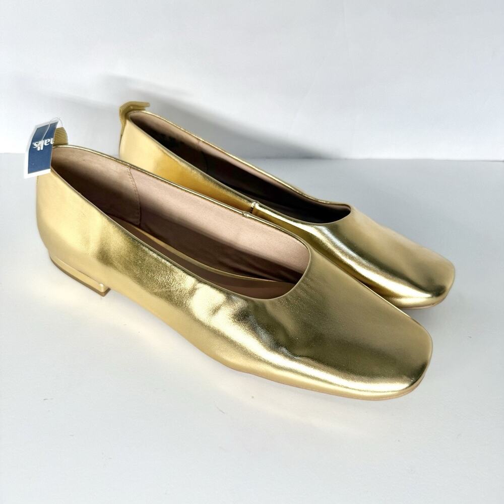 Franco Sarto Women's L-Ariel Gold Metallic Square Toe Ballet Flats 11M